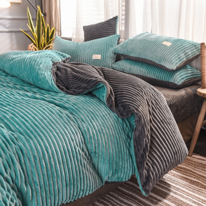 91家纺网 家纺一手货源 找家纺 欧冠 2019秋冬魔法绒暖绒系列四件套床单款 回忆蓝