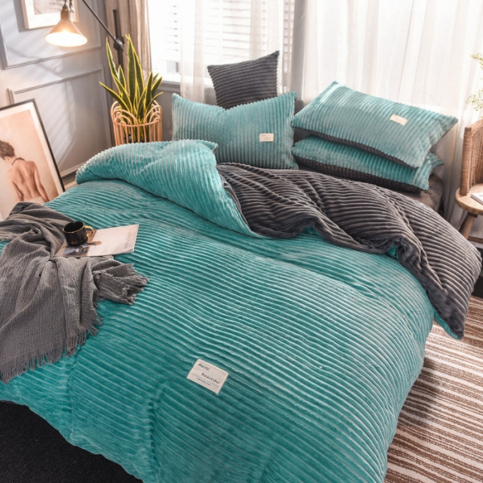 91家纺网 家纺一手货源 找家纺 欧冠 2019秋冬魔法绒暖绒系列四件套床单款 回忆蓝