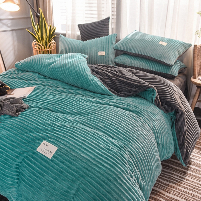 91家纺网 家纺一手货源 找家纺 欧冠 2019秋冬魔法绒暖绒系列四件套床单款 回忆蓝