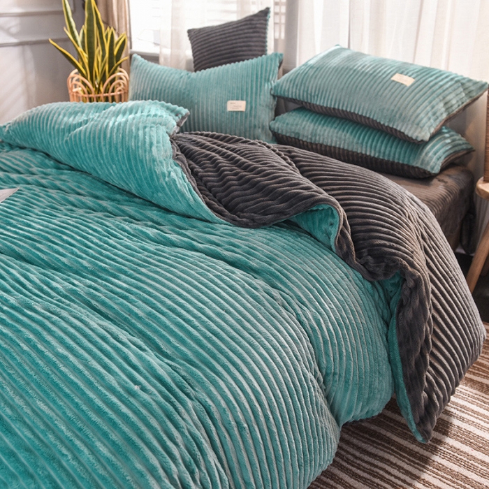 91家纺网 家纺一手货源 找家纺 欧冠 2019秋冬魔法绒暖绒系列四件套床单款 回忆蓝