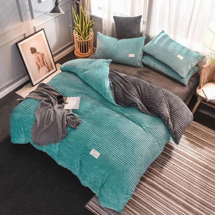 91家纺网 家纺一手货源 找家纺 欧冠 2019秋冬魔法绒暖绒系列四件套床单款 回忆蓝