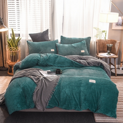 91家纺网 家纺一手货源 找家纺 欧冠 2019秋冬魔法绒暖绒系列四件套床单款 松石绿