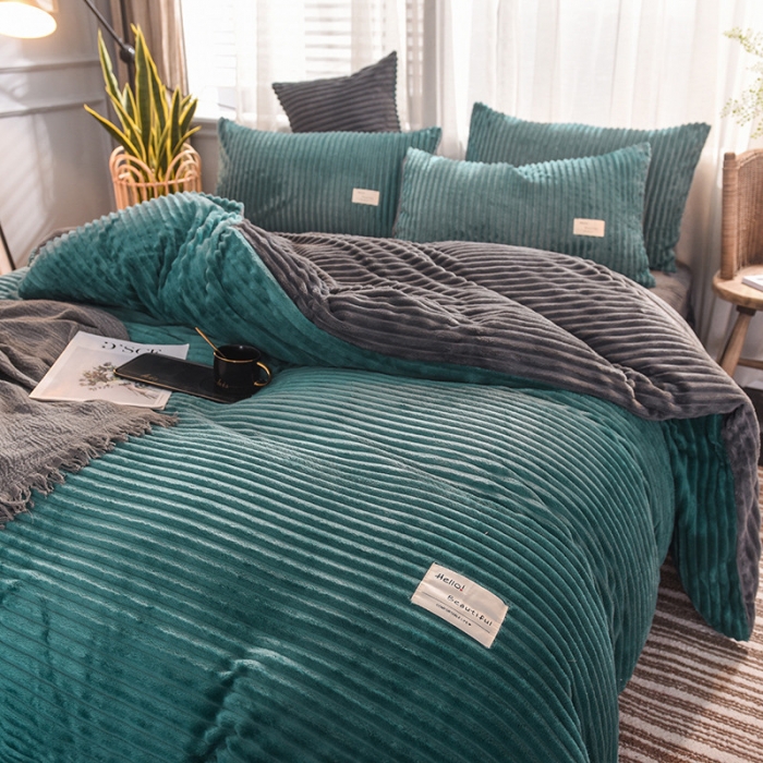 91家纺网 家纺一手货源 找家纺 欧冠 2019秋冬魔法绒暖绒系列四件套床单款 松石绿
