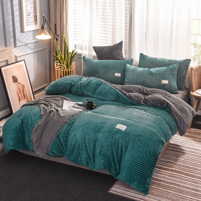 91家纺网 家纺一手货源 找家纺 欧冠 2019秋冬魔法绒暖绒系列四件套床单款 松石绿