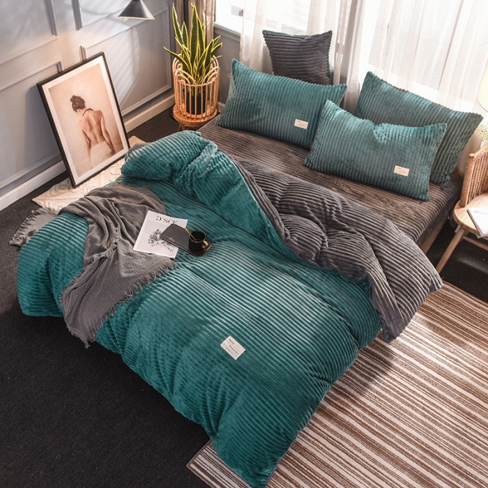 91家纺网 家纺一手货源 找家纺 欧冠 2019秋冬魔法绒暖绒系列四件套床单款 松石绿