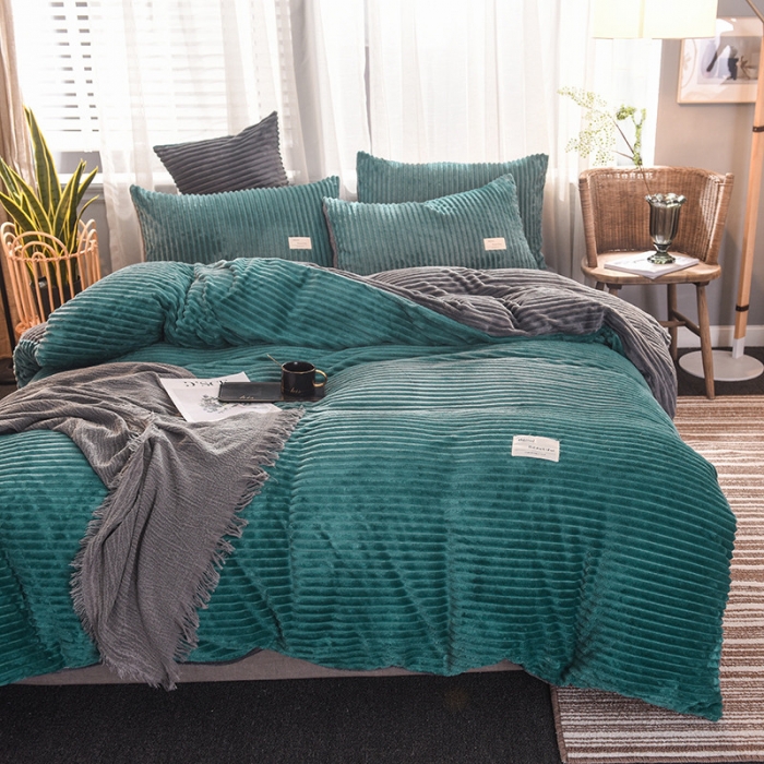 91家纺网 家纺一手货源 找家纺 欧冠 2019秋冬魔法绒暖绒系列四件套床单款 松石绿