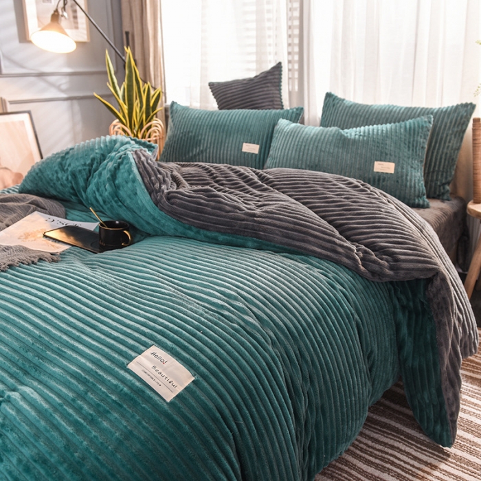 91家纺网 家纺一手货源 找家纺 欧冠 2019秋冬魔法绒暖绒系列四件套床单款 松石绿