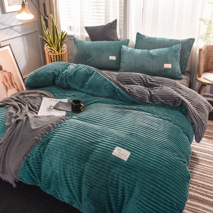 91家纺网 家纺一手货源 找家纺 欧冠 2019秋冬魔法绒暖绒系列四件套床单款 松石绿
