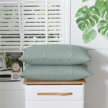 91家纺网 家纺一手货源 找家纺 玖弘家居 2018新款枕套 74*48cm一对 豆绿色