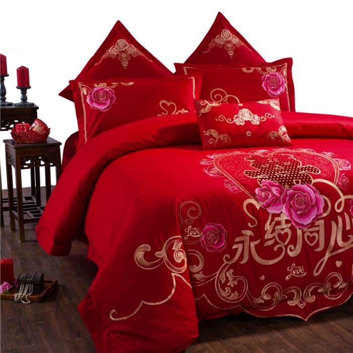 91家纺网 家纺一手货源 找家纺 千禧婚庆专供 2019新款喷气全棉婚庆四件套多件套 摩登婚礼