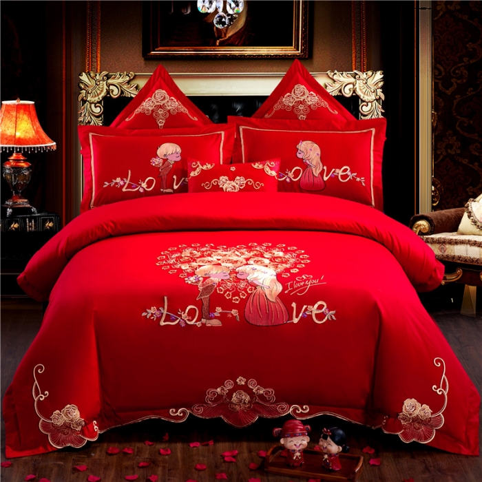 91家纺网 家纺一手货源 找家纺 千禧婚庆专供 2019新款喷气全棉婚庆四件套多件套 幸福牵手