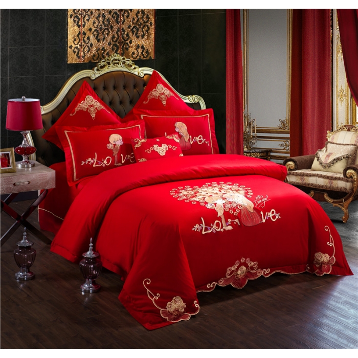 91家纺网 家纺一手货源 找家纺 千禧婚庆专供 2019新款喷气全棉婚庆四件套多件套 幸福牵手