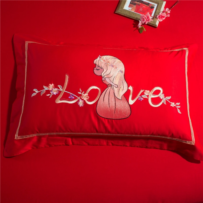 91家纺网 家纺一手货源 找家纺 千禧婚庆专供 2019新款喷气全棉婚庆四件套多件套 幸福牵手