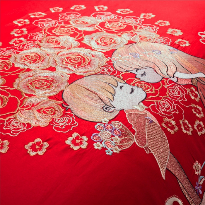 91家纺网 家纺一手货源 找家纺 千禧婚庆专供 2019新款喷气全棉婚庆四件套多件套 幸福牵手