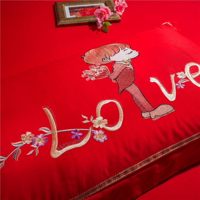 91家纺网 家纺一手货源 找家纺 千禧婚庆专供 2019新款喷气全棉婚庆四件套多件套 幸福牵手