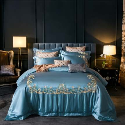 91家纺网 家纺一手货源 找家纺 千禧婚庆专供 高精密纯丝绣 奥兰帝-浅兰