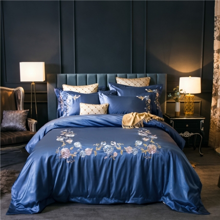 91家纺网 家纺一手货源 找家纺 千禧婚庆专供 高精密纯丝绣 爱蜜莉-蔚蓝