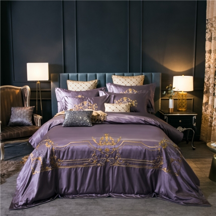 91家纺网 家纺一手货源 找家纺 千禧婚庆专供 高精密纯丝绣 克洛伊-迷迭紫