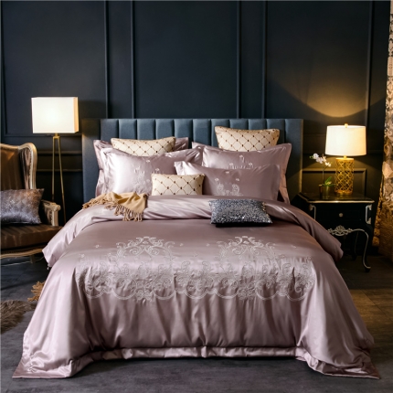 91家纺网 家纺一手货源 找家纺 千禧婚庆专供 高精密纯丝绣 施华洛-豆沙