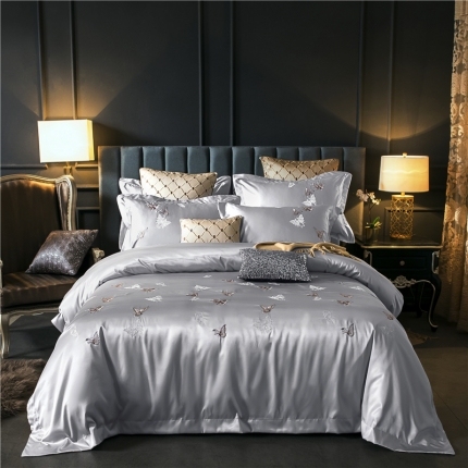 91家纺网 家纺一手货源 找家纺 千禧婚庆专供 高精密纯丝绣 夏洛特-银灰