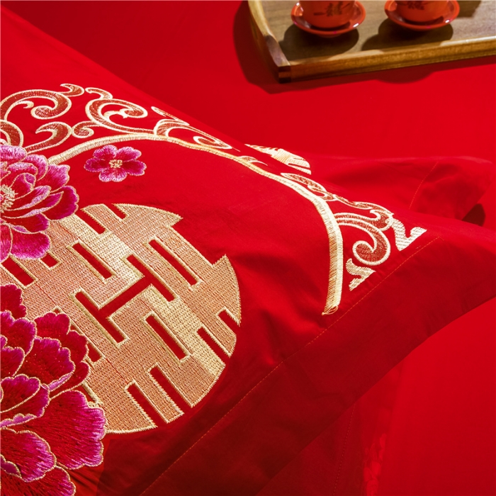 91家纺网 家纺一手货源 找家纺 千禧婚庆专供 长绒棉贡缎提花绣花婚庆套件 千禧姻缘