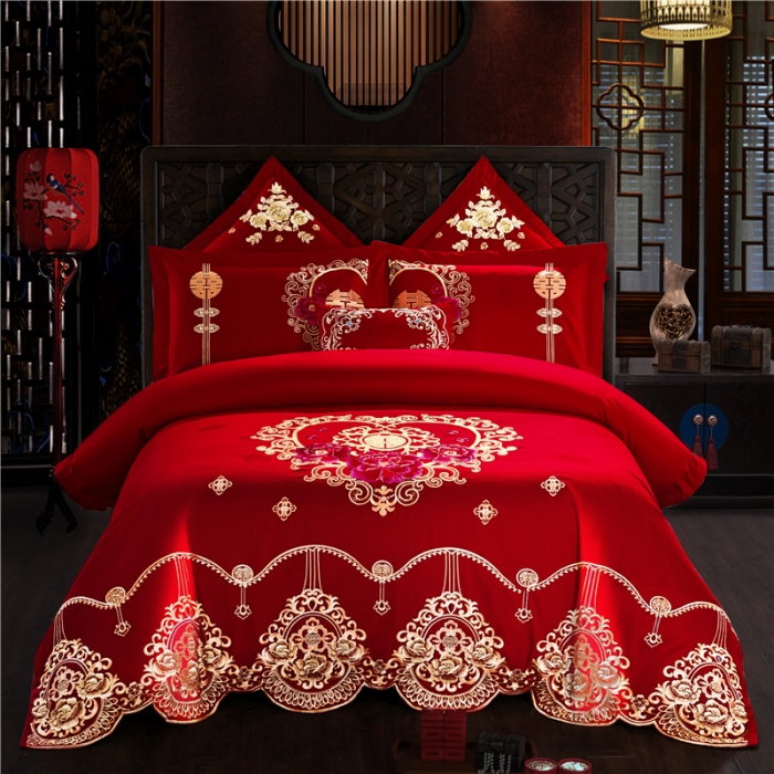 91家纺网 家纺一手货源 找家纺 千禧婚庆专供 长绒棉贡缎提花绣花婚庆套件 千禧姻缘