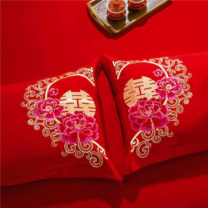 91家纺网 家纺一手货源 找家纺 千禧婚庆专供 长绒棉贡缎提花绣花婚庆套件 千禧姻缘