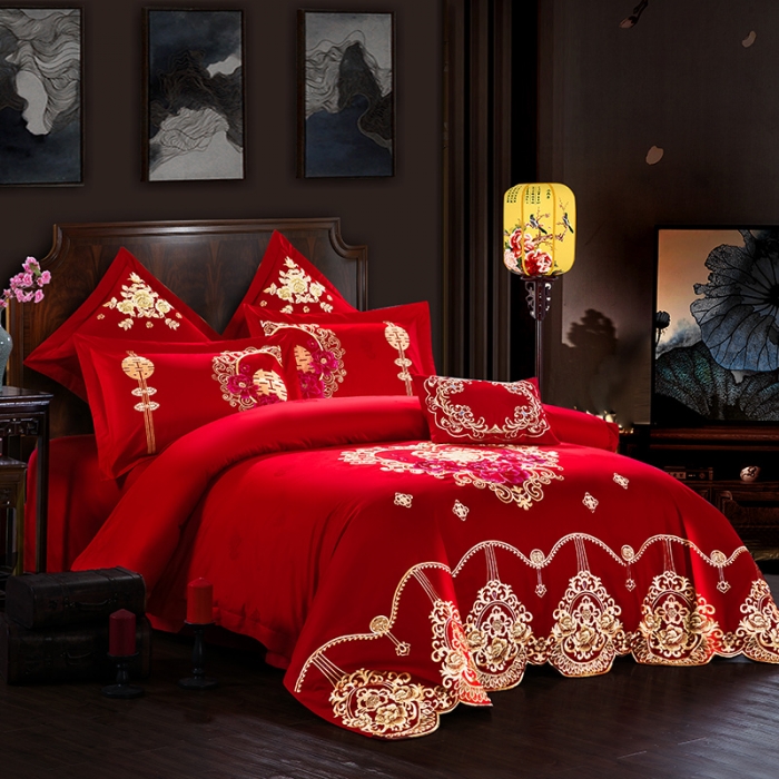 91家纺网 家纺一手货源 找家纺 千禧婚庆专供 长绒棉贡缎提花绣花婚庆套件 千禧姻缘