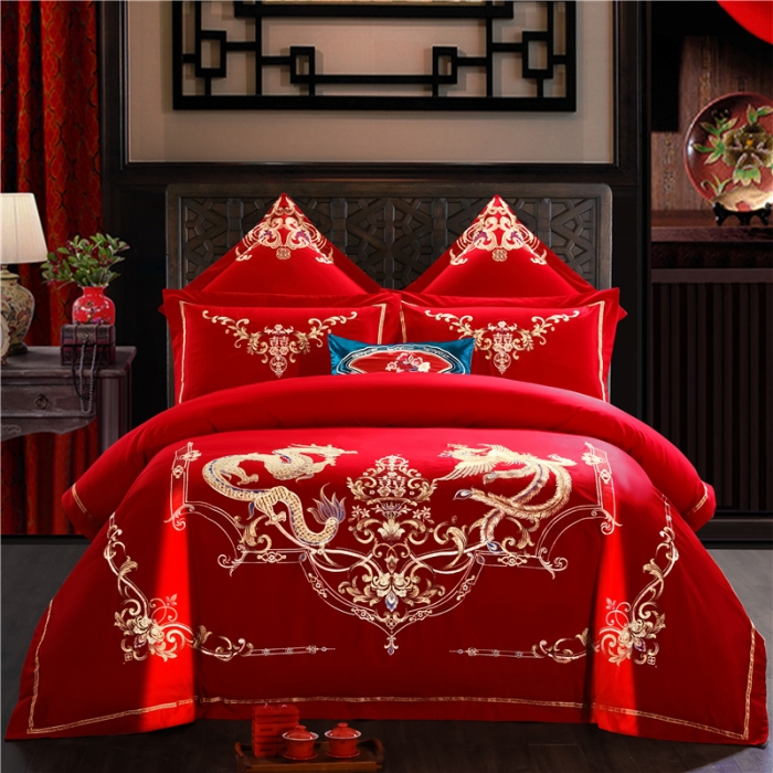 91家纺网 家纺一手货源 找家纺 千禧婚庆专供 2019新款喷气全棉婚庆四件套多件套 千禧龙凤