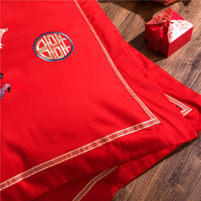 91家纺网 家纺一手货源 找家纺 千禧婚庆专供 2019新款喷气全棉婚庆四件套多件套 百子临门