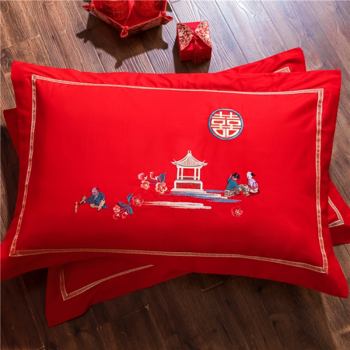 91家纺网 家纺一手货源 找家纺 千禧婚庆专供 2019新款喷气全棉婚庆四件套多件套 百子临门