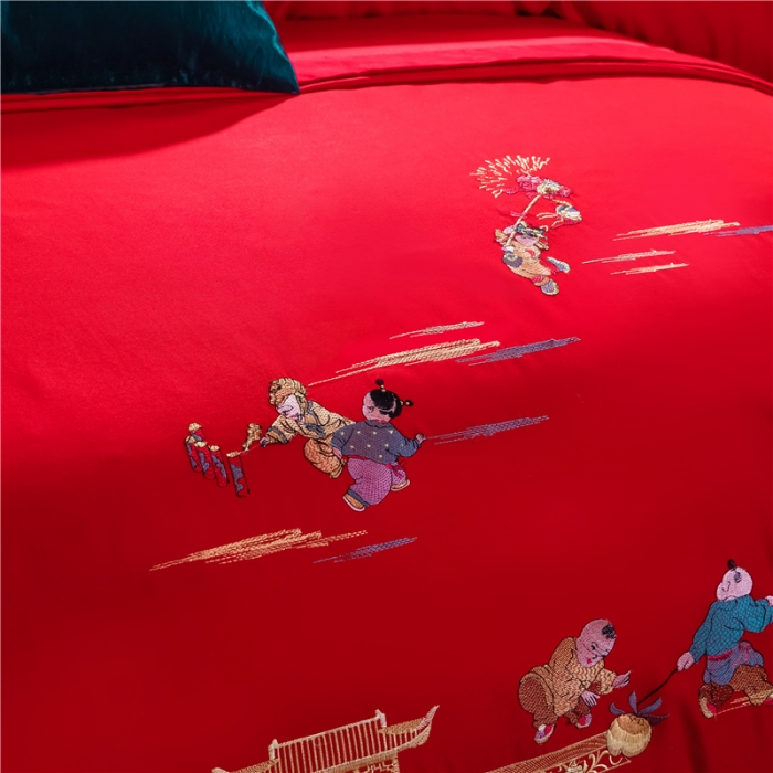 91家纺网 家纺一手货源 找家纺 千禧婚庆专供 2019新款喷气全棉婚庆四件套多件套 百子临门