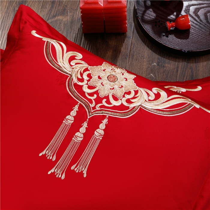 91家纺网 家纺一手货源 找家纺 （总）千禧婚庆专 供 长绒棉贡缎提花绣花婚庆四件套