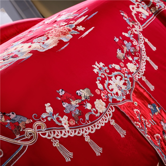 91家纺网 家纺一手货源 找家纺 （总）千禧婚庆专 供 长绒棉贡缎提花绣花婚庆四件套