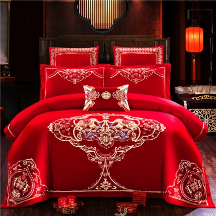 91家纺网 家纺一手货源 找家纺 （总）千禧婚庆专 供 2019喷气全棉婚庆四件套