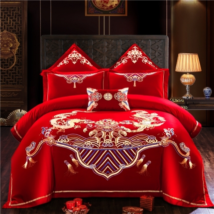 91家纺网 家纺一手货源 找家纺 千禧婚庆专供 2019喷气全棉婚庆四件套多件套 福喜龙凤