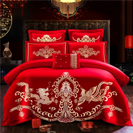 91家纺网 家纺一手货源 找家纺 千禧婚庆专供 2019喷气全棉婚庆四件套多件套 游龙戏凤