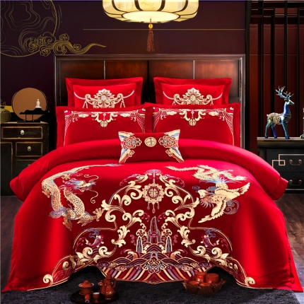 91家纺网 家纺一手货源 找家纺 千禧婚庆专供 2019喷气全棉婚庆四件套多件套 龙凤贺喜