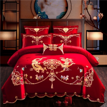 91家纺网 家纺一手货源 找家纺 （总）千禧婚庆专 供 长绒棉贡缎提花绣花婚庆四件套