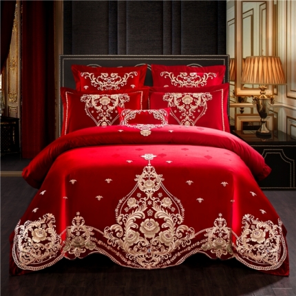 91家纺网 家纺一手货源 找家纺 （总）千禧婚庆专 供 长绒棉贡缎提花绣花婚庆四件套