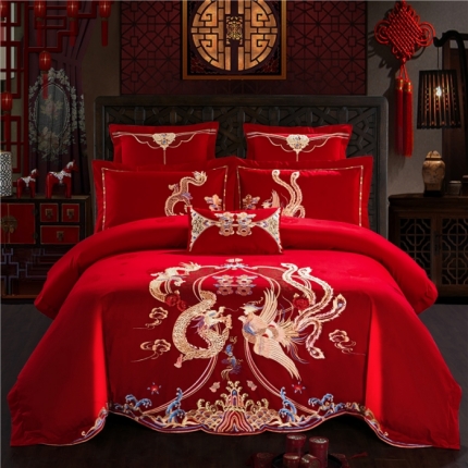 91家纺网 家纺一手货源 找家纺 （总）千禧婚庆专 供 长绒棉贡缎提花绣花婚庆四件套