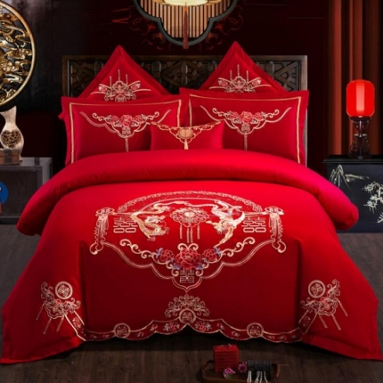 91家纺网 家纺一手货源 找家纺 （总）千禧婚庆专 供2018款喷气全棉婚庆四件套六件套多件套