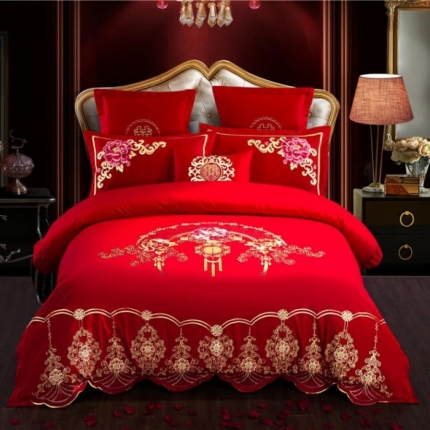 91家纺网 家纺一手货源 找家纺 （总）千禧婚庆专 供2018款喷气全棉婚庆四件套六件套多件套