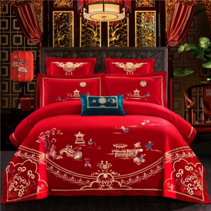 91家纺网 家纺一手货源 找家纺 （总）千禧婚庆专 供2018款喷气全棉婚庆四件套六件套多件套