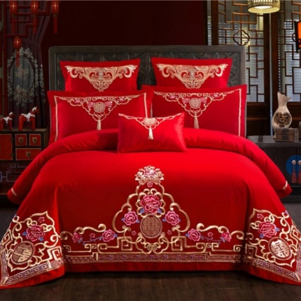 91家纺网 家纺一手货源 找家纺 （总）千禧婚庆专 供2018款喷气全棉婚庆四件套六件套多件套