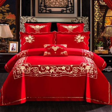 91家纺网 家纺一手货源 找家纺 （总）千禧婚庆专 供2018款喷气全棉婚庆四件套六件套多件套