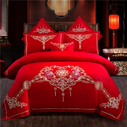 91家纺网 家纺一手货源 找家纺 （总）千禧婚庆专 供2018款喷气全棉婚庆四件套六件套多件套