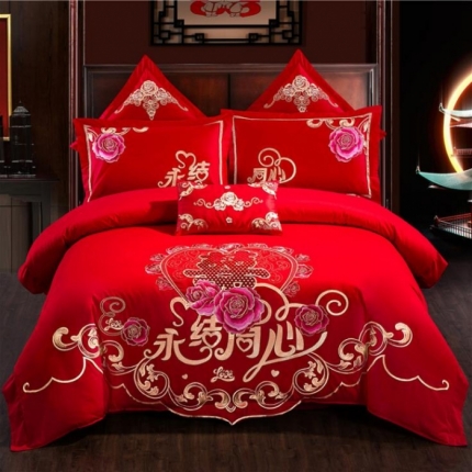 91家纺网 家纺一手货源 找家纺 （总）千禧婚庆专 供2018款喷气全棉婚庆四件套六件套多件套