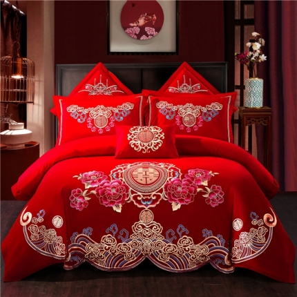 91家纺网 家纺一手货源 找家纺 （总）千禧婚庆专 供2018款喷气全棉婚庆四件套六件套多件套