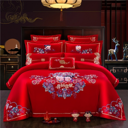 91家纺网 家纺一手货源 找家纺 （总2）千禧婚庆专供 2019喷气全棉婚庆四件套